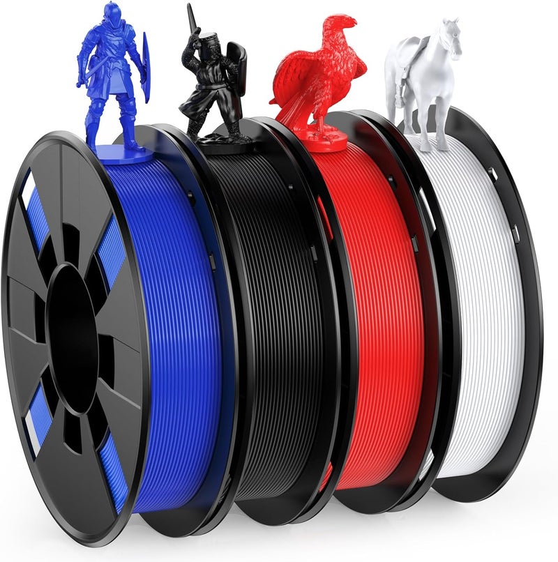 HEPHI3D 3D Printer Filament Pack 250g X 4 Spools, 1.75mm PLA Filament 3D Printing Material, Bright Color Black/White/Red/Blue, PLA Filaments for Most FDM 3D Printers - Image 1